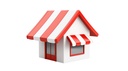 Cute Small Storefront with Red and White Striped Awning Design