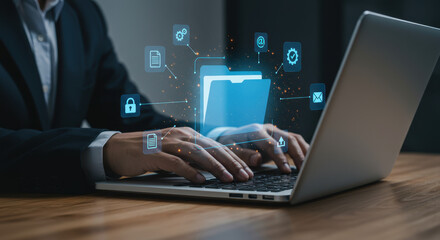 Data Management: Secure Files on Laptop - Business Efficiency with Digital Documents, Information & Productivity Tools for Workflow Automation.