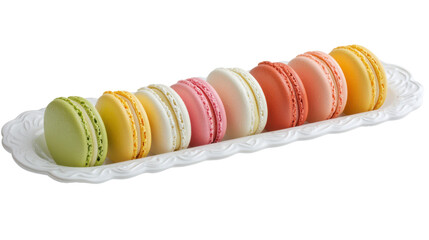 Colorful French Macarons Arranged on Elegant Plate Under Soft Light