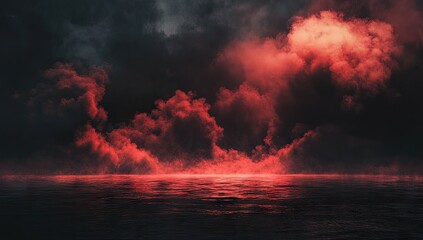 Red fog over dark water