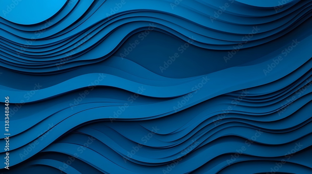 Poster smooth dynamic blue waves - fluid energy flow abstract background