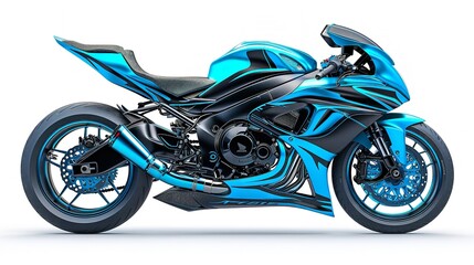 Obraz premium A modern blue sport bike motorcycle set side view of parked isolated on white background.