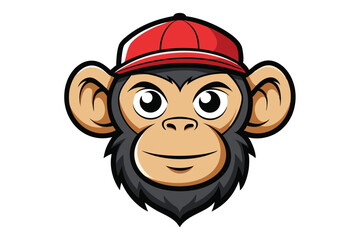 Cartoonish Monkey Head with Red Cap Isolated 