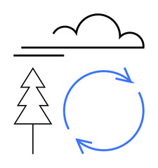 Cloud, pine tree, and circular arrows symbolize sustainability, eco-friendly practices, and environmental balance. Ideal for nature, eco-awareness, recycling, conservation climate action green