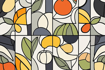 Abstract fruit and leaf pattern in square segments
