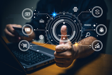 Digital verification process for secure transactions online shopping infographic home office...