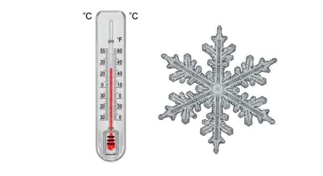 Isolated Weather Thermometer and Snowflake Duo