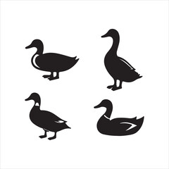 set of silhouettes of ducks