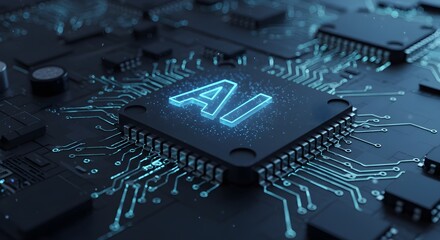 AI Microchip on Circuit Board - Futuristic Technology and Artificial Intelligence Concept