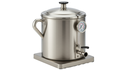 Isolated Stainless Steel Brewing Kettle with Thermometer