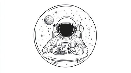 Astronaut having coffee in space, artistic illustration