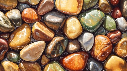 Colorful wet stones close-up texture.