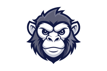 Grayscale Ape Head with Intricate Details and Fierce Eyes on White Background