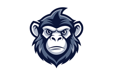 Cartoon Monkey Face Logo Design with White Eyes and Grey Fur Isolated on White