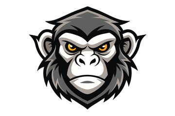 Gorilla Head Mascot Logo in Bold Style with Fiery Eyes on White Backdrop