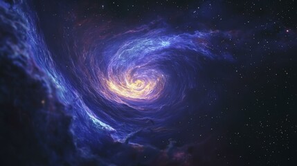 Obraz premium Vibrant Spiral Nebula Swirling in Dark Space with Glowing Center and Distant Stars