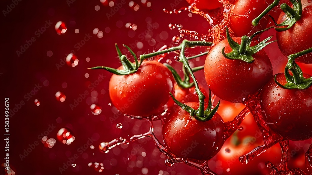 Poster captivating image of a vivid tomato sauce splash captured in dynamic fluidity showcasing the fresh a