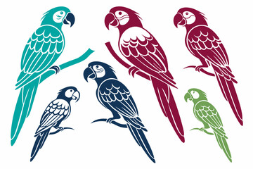 set of Parrot silhouette vector illustration