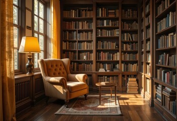 Inviting Literary Haven A Warm and Comfortable Reading Space Featuring Natural Light and a Rich, Earthy Palette