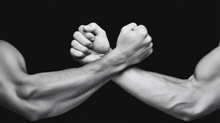 Fototapeta premium Dynamic arm wrestling competition intense showdown black background action photography close-up view strength and skill