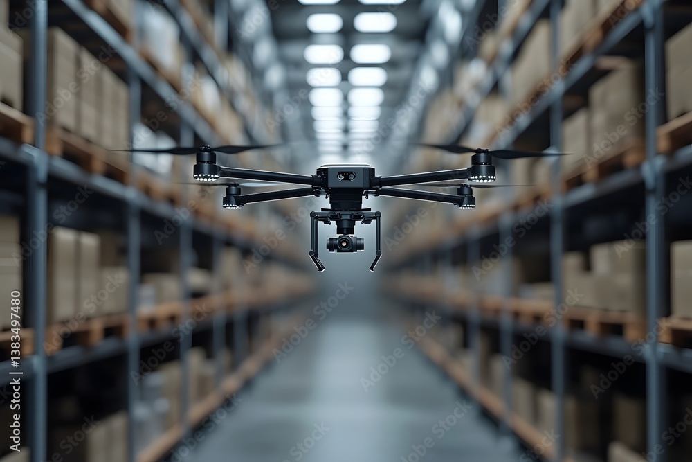 Aufkleber cybernetic drone fleet autonomously managing inventory and logistics in a futuristic high tech wareh