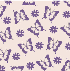 seamless pattern cute flowers and cute butterfly graphic design. vector illustration 
