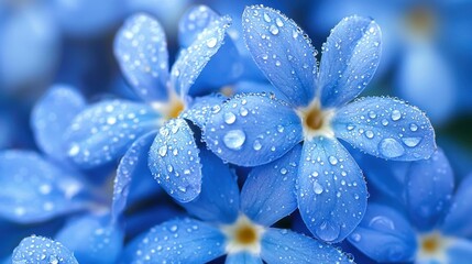Fototapeta premium Close-up of blue flowers with dew drops.
