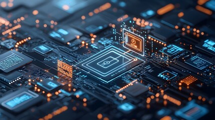 Fototapeta premium Holographic digital rights awareness campaign featuring AI driven internet safety education and real time privacy protection tips
