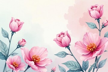Fototapeta premium Delicate watercolor floral wallpaper, soft pastel hues, background, flowers