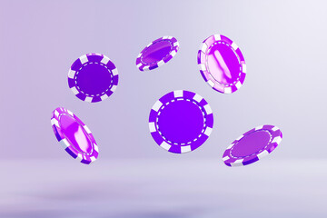 Six Purple Poker Chips in Mid-Air