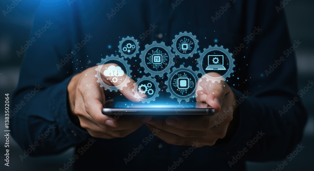 Poster digital transformation on mobile: leveraging tech, cloud, and ai for innovation and automation.