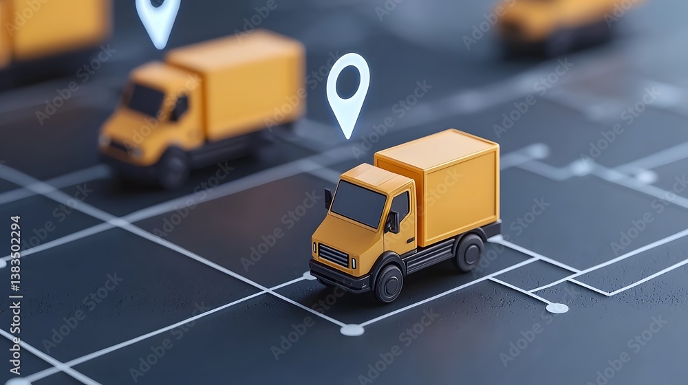 Poster real time delivery tracking with futuristic logistics network visualized in 3d holograms depicting a