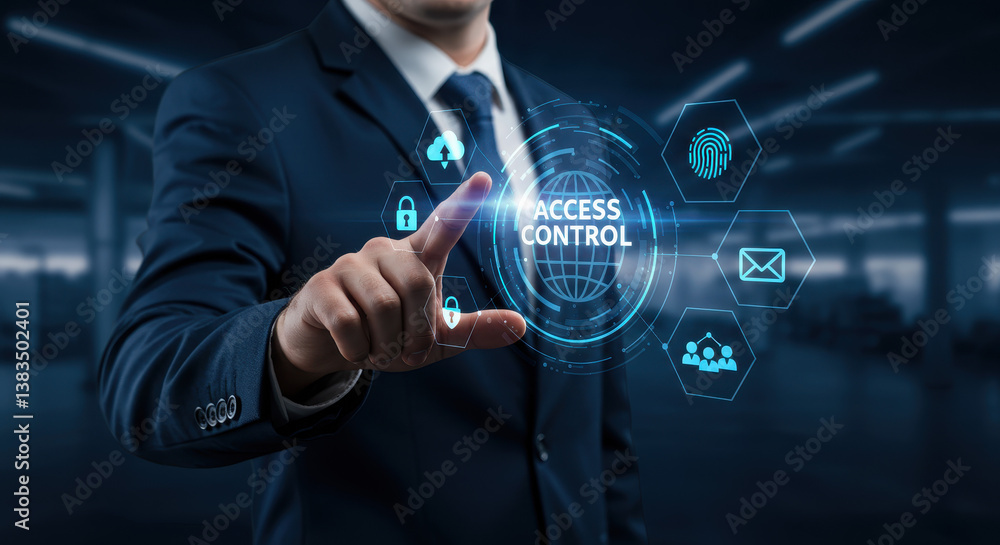 Poster access control security: safeguarding your data. data privacy, cyber protection, network security & 