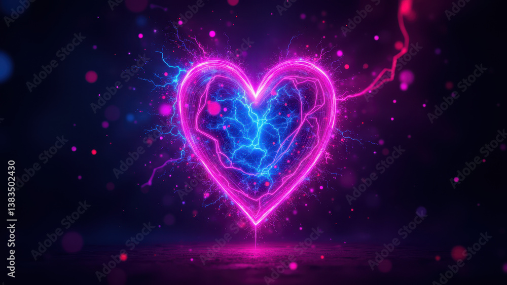 Poster a visually striking image of a heart symbol with a cybernetic vibe for themes related to cybersecuri