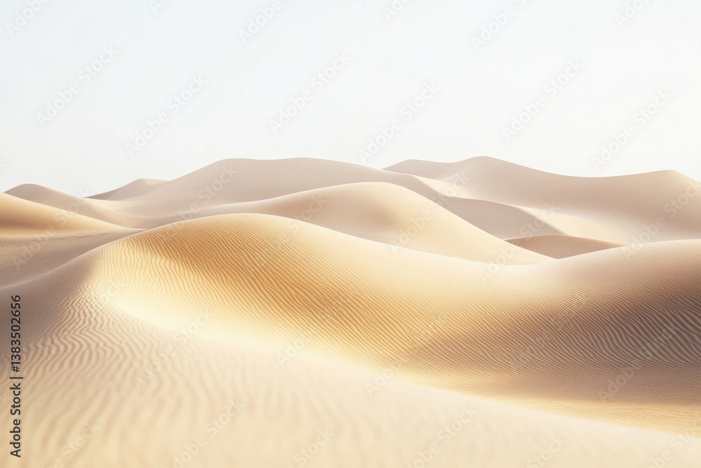Poster serene desert landscape with gentle sand dunes under soft light for a calming atmosphere