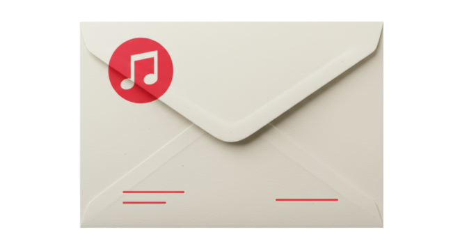 Isolated White Envelope with Red Musical Note Sticker
