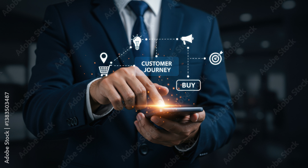 Poster optimize customer journey: seamless mobile experience for conversions | digital strategy, sales funn