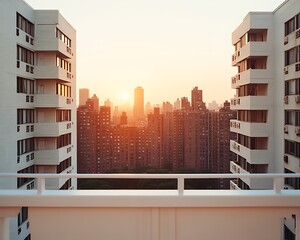 Cityscape Sunset View from Apartment Balcony