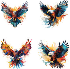 Obraz premium Vibrant Watercolor Eagles Illustration Soaring in Flight