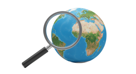 Isolated Magnifying Glass over Earth Globe for Global Exploration