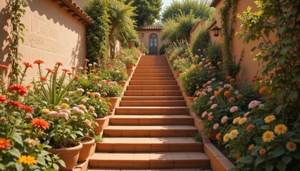  Mediterranean Garden Terracotta Steps and Warm Sunlight