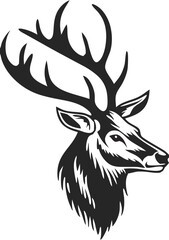 Majestic Stag Head Vector – Detailed Black and White Deer Illustration with Elegant Antlers for Logos, Branding & Modern Flat Design.