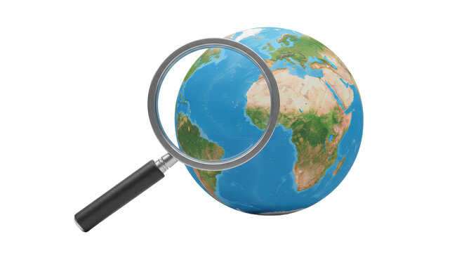 Fototapeta Isolated Magnifying Glass over Earth Globe for Global Exploration