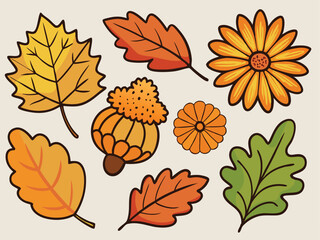 Obraz premium Set of 8 Colorful Vector Icons Depicting Autumn Elements