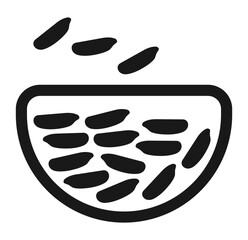 bold icon of a bowl filled with rice grains with a few grains falling in.