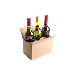 Three Bottles of Wine in a Cardboard Box - Red, White, and Ros�