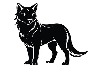 Standing Wolf Silhouette Vector, Black Wild Animal Isolated 
