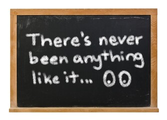 Obraz premium There's never been anything like it written in white chalk on a black chalkboard 