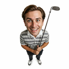 Golfer Smiling with Golf Club, Happy, and White Background.