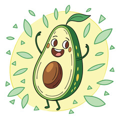 Happy Avocado mascot - Fit and Fun Healthy Food Vector Character